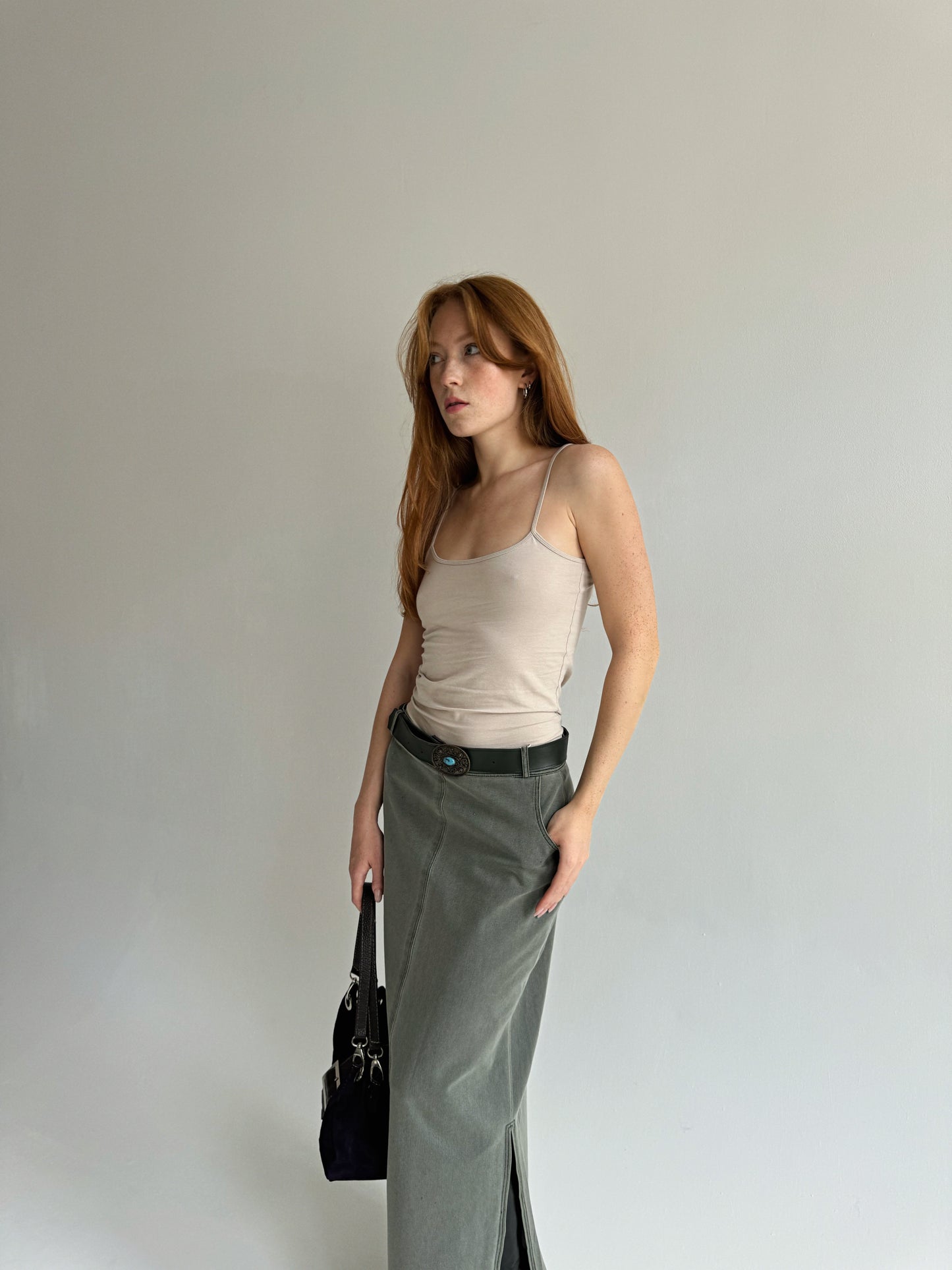 Brand new vintage grey denim maxi skirt