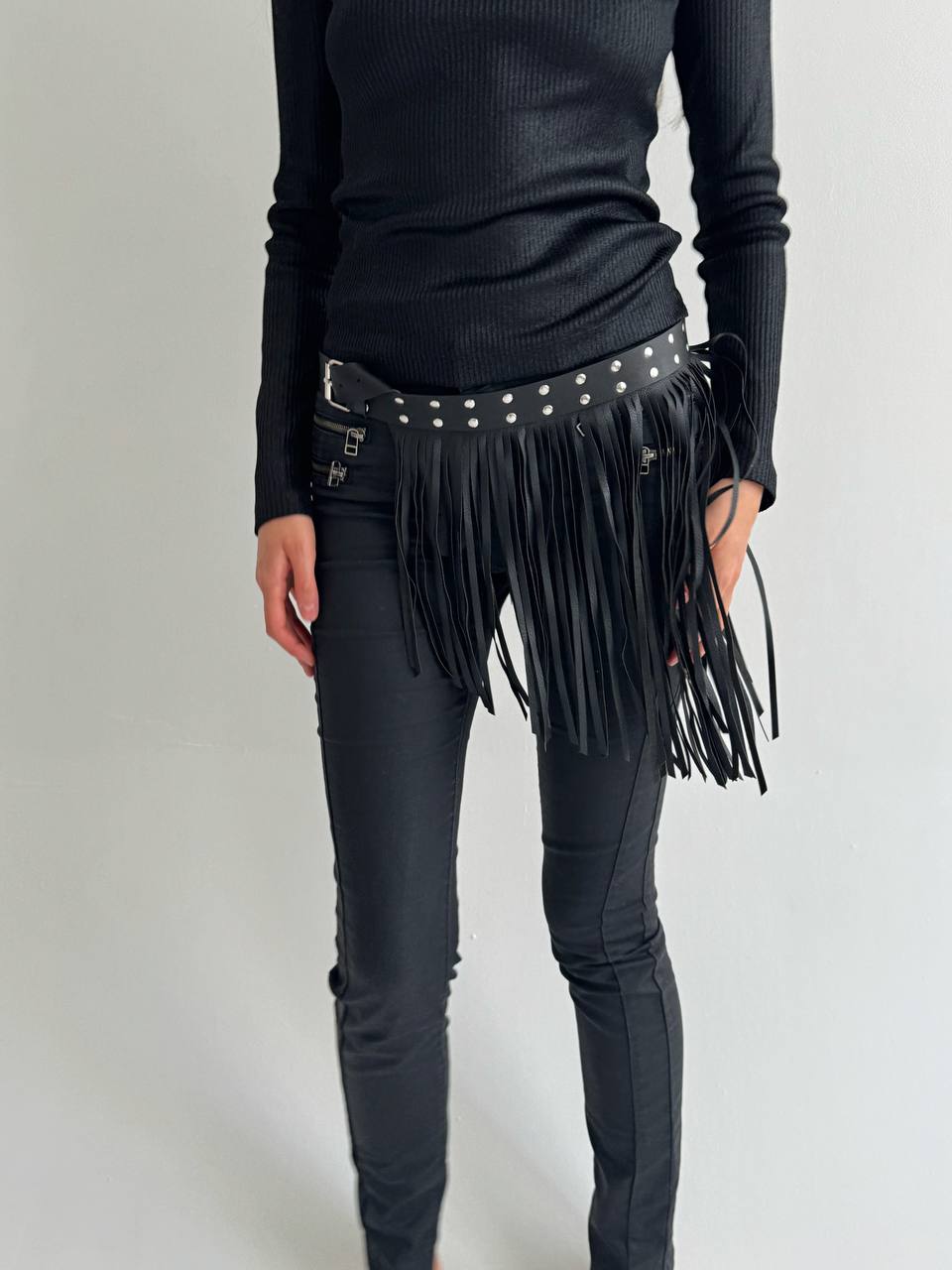 Vintage black tassel belt