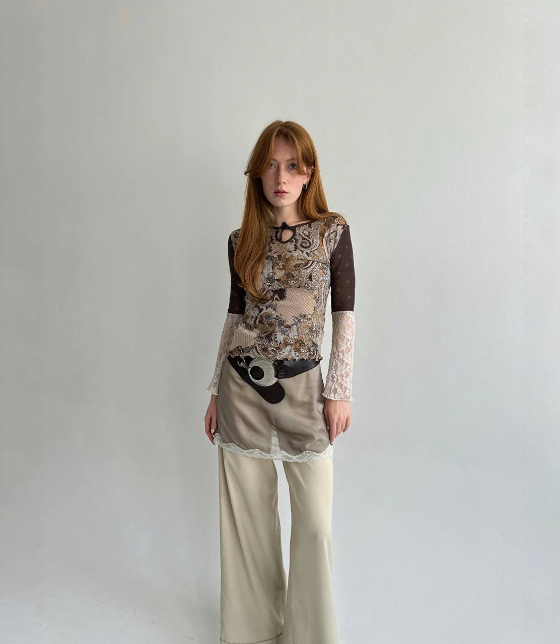 Vintage Y2K printed top with chest bow