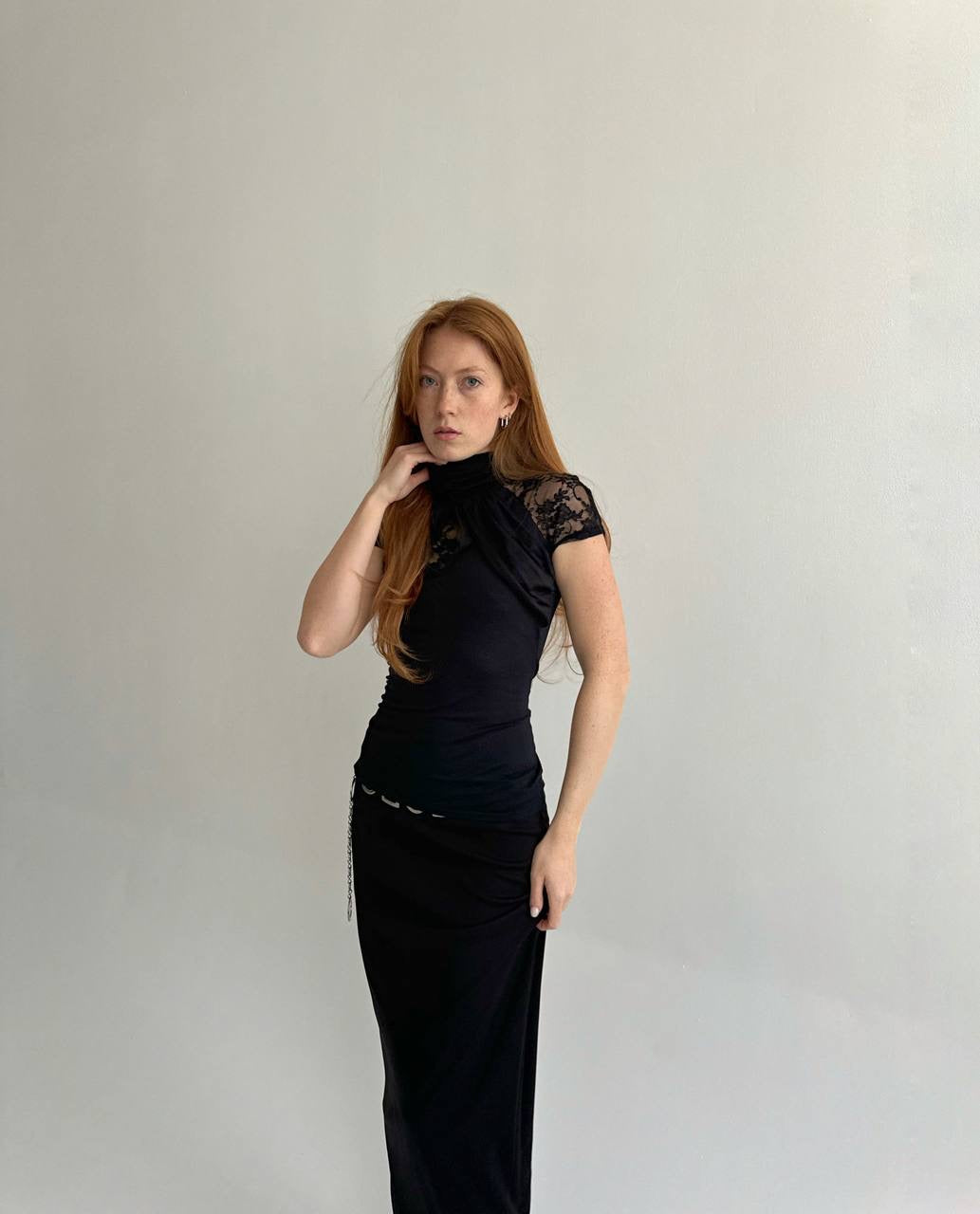 Vintage black fitted blouse with lace