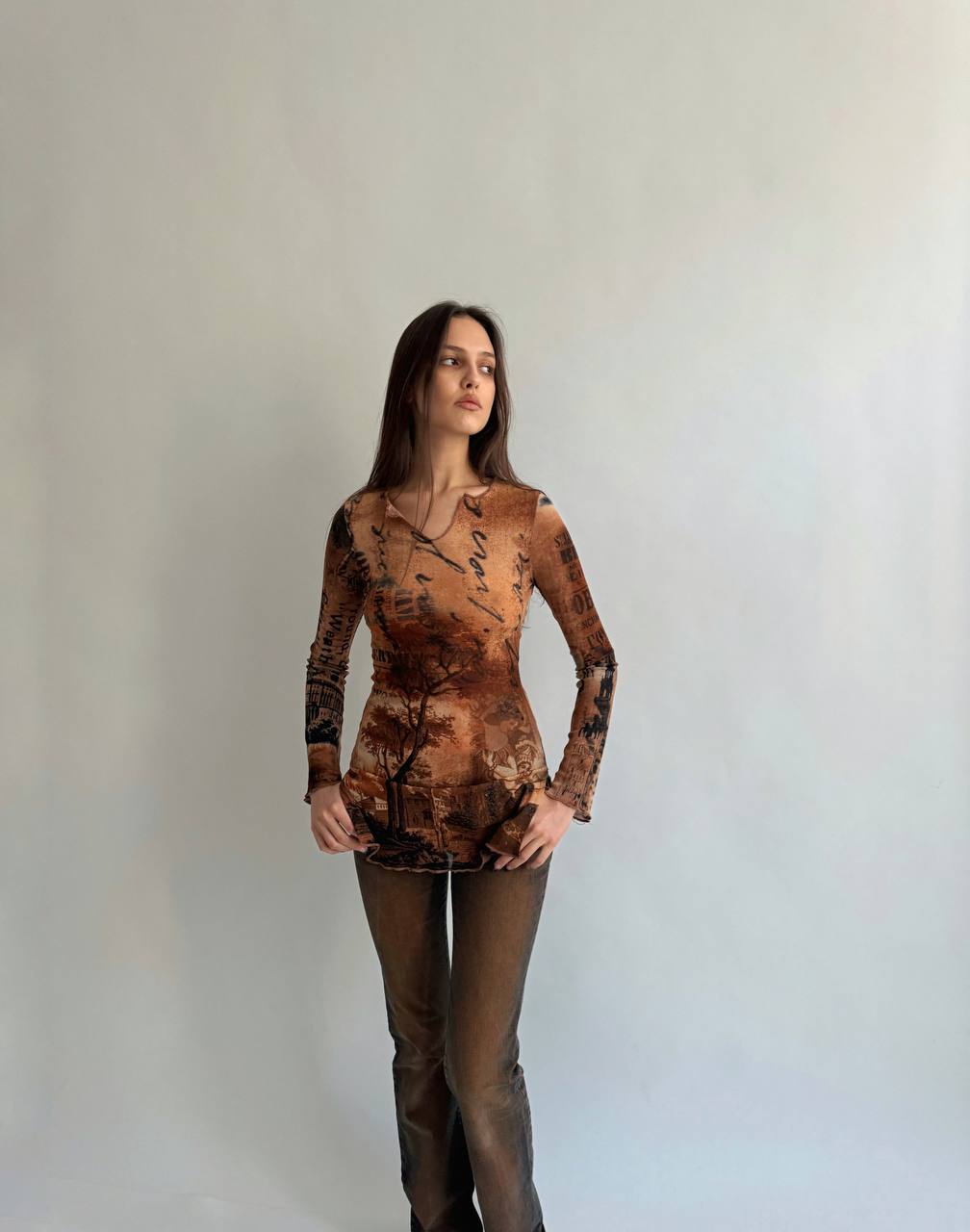 Vintage mesh printed blouse