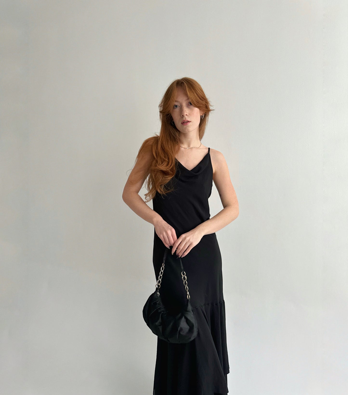Vintage black maxi dress with asymmetrical bottom