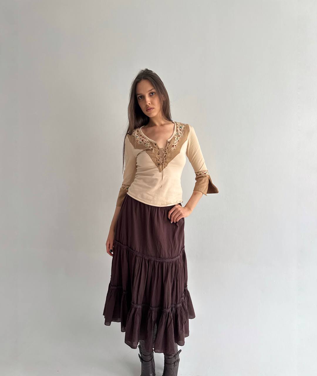 Vintage beige boho blouse