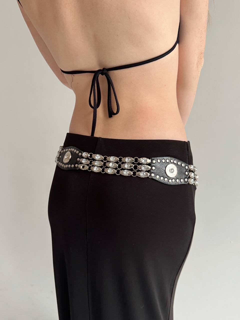 Vintage faux leather belt with rhinestones