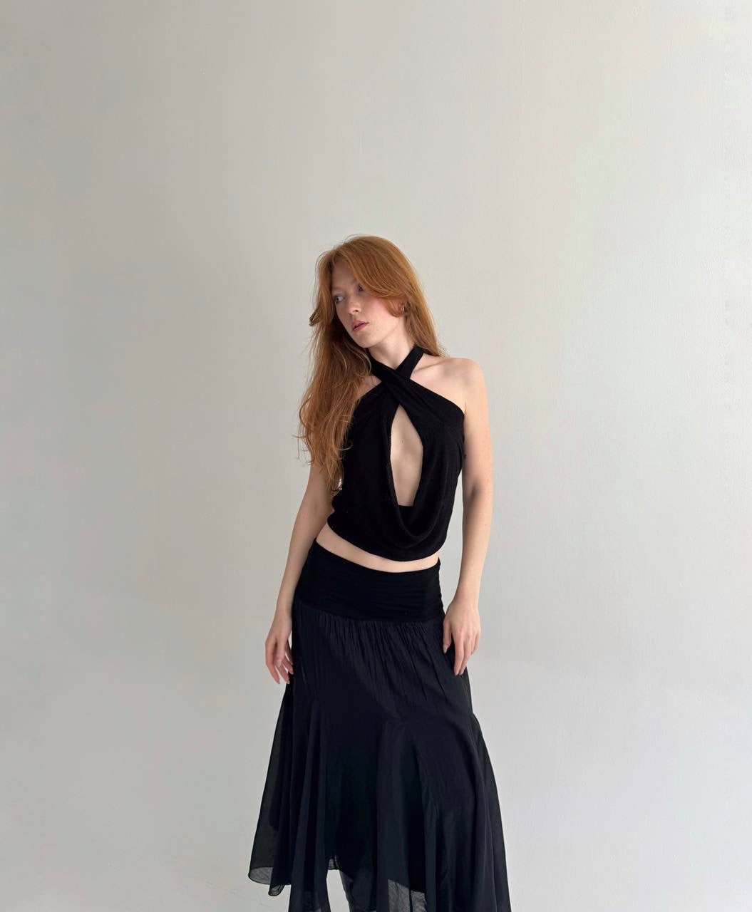 Vintage flowy skirt made of 60% silk 40% viscose