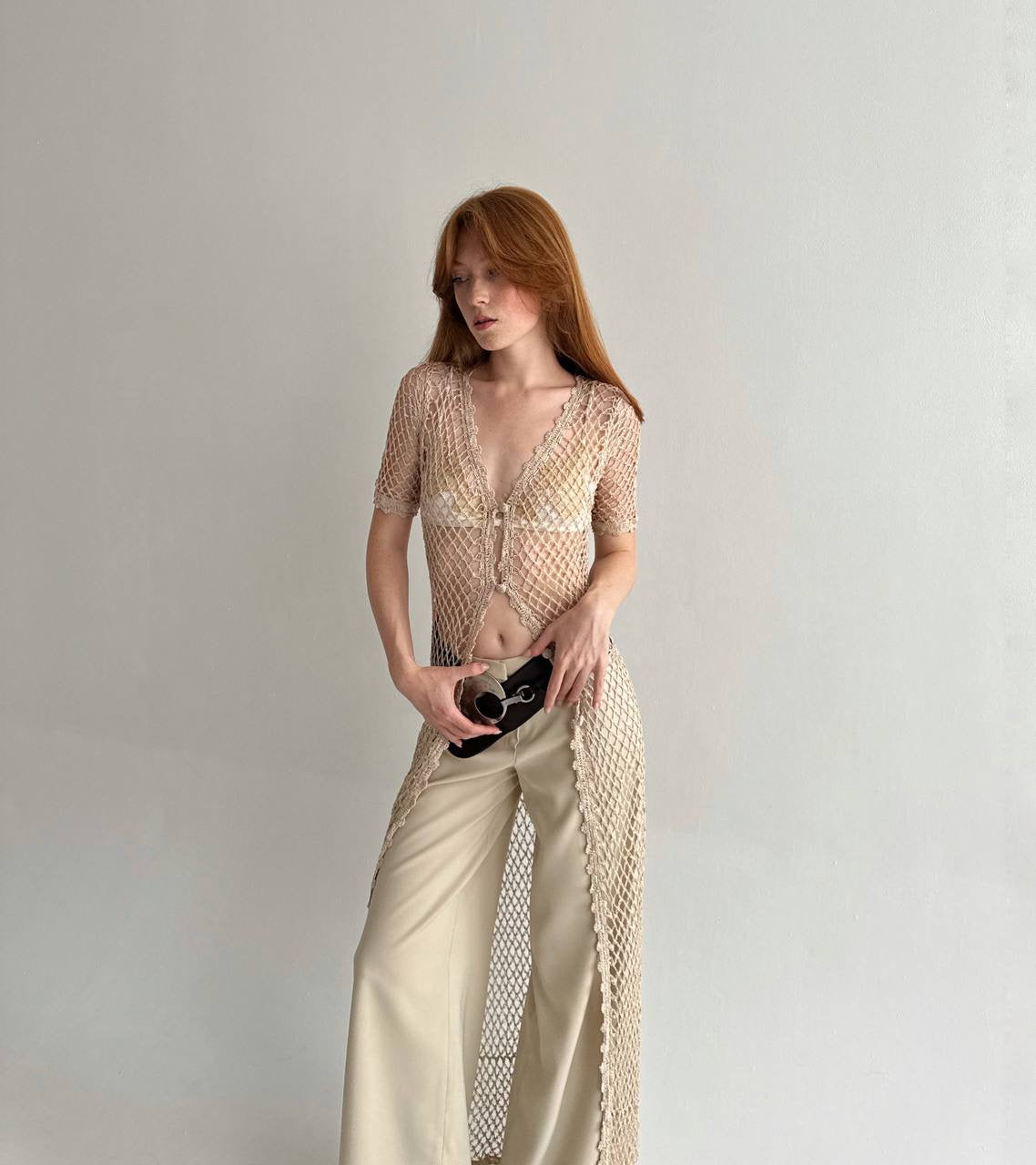 Vintage viscose long beaded cardigan