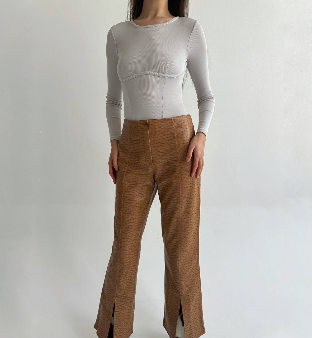 Vintage pleated flared pants with a cow print