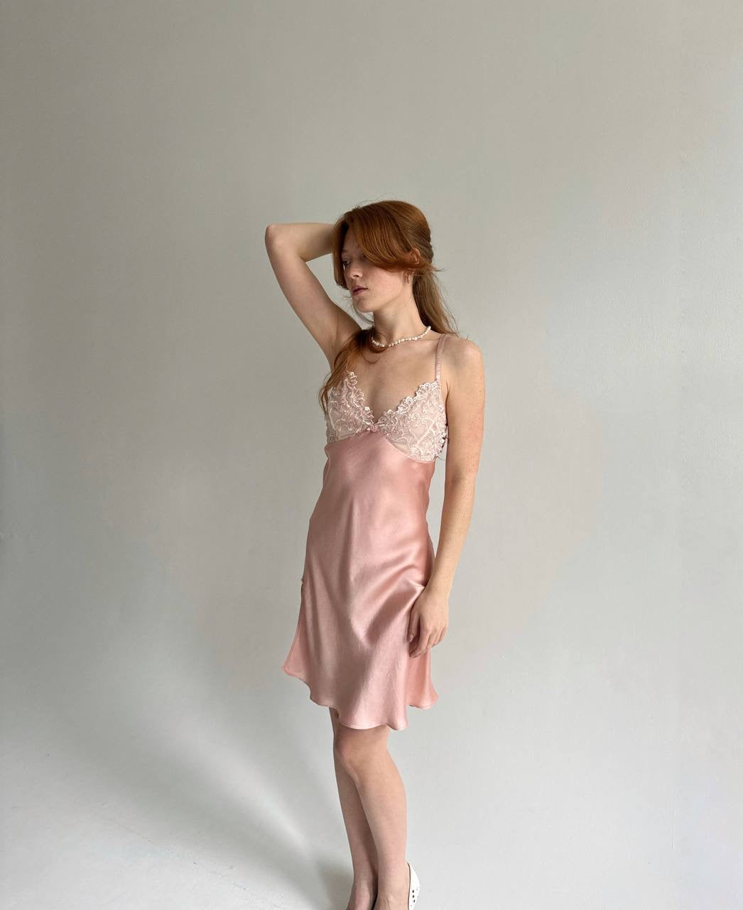 Vintage 100% pure silk bubble gum slip dress