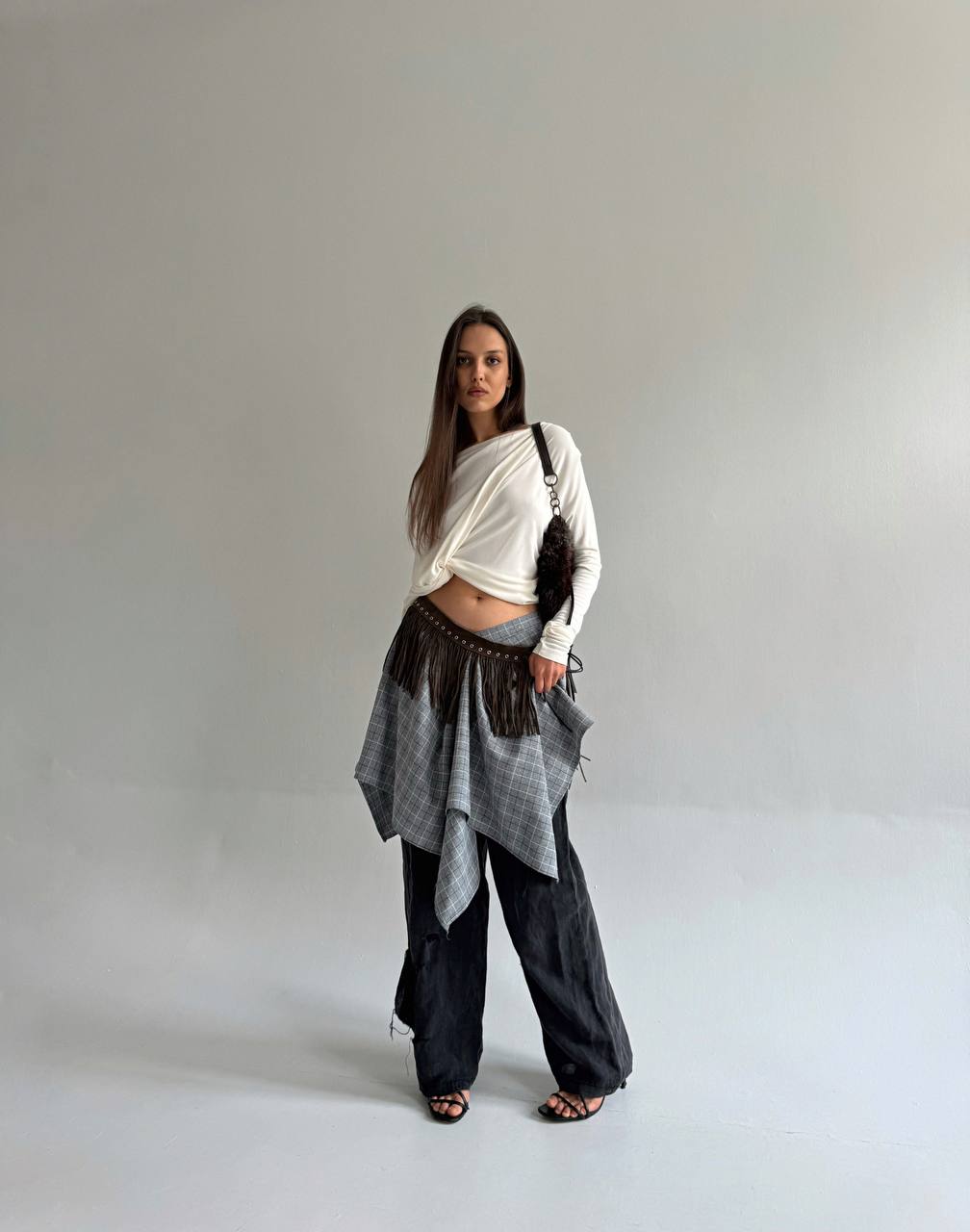 Vintage asymmetrical checked skirt