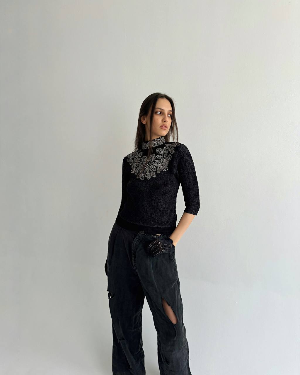 Vintage Japanese brand crinkle blouse
