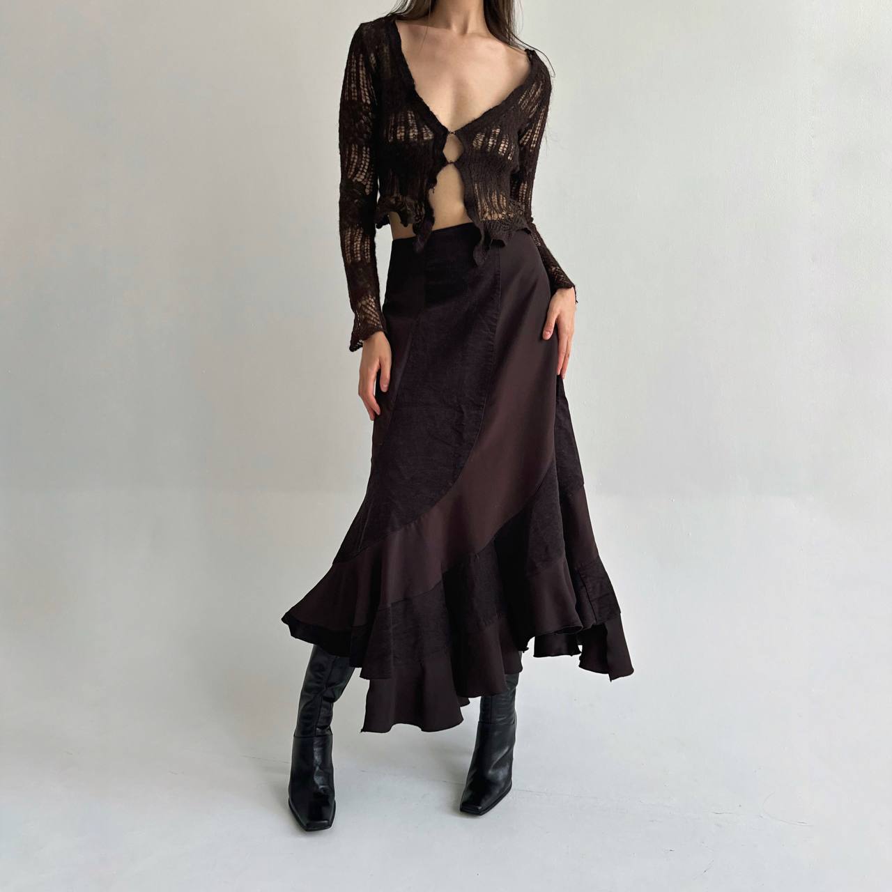 Vintage brown ruffled maxi skirt