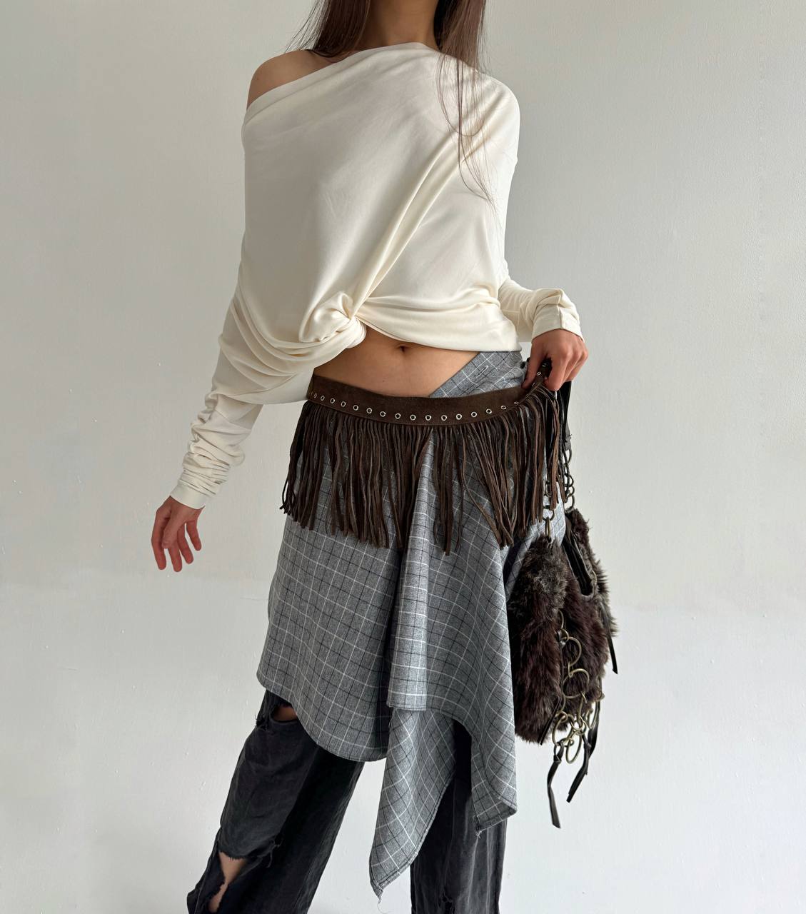 Vintage asymmetrical checked skirt