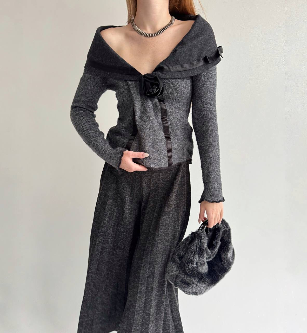 Vintage mohair blend jumper with rose appliqué