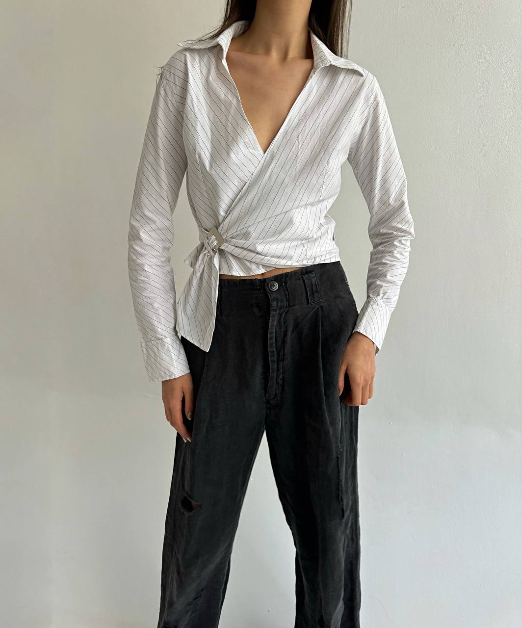 Vintage cotton asymmetrical buckle blouse