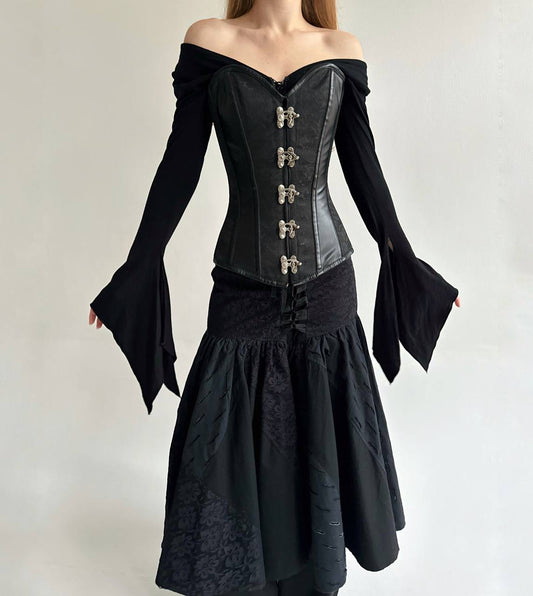 Vintage gothic black corset with lace
