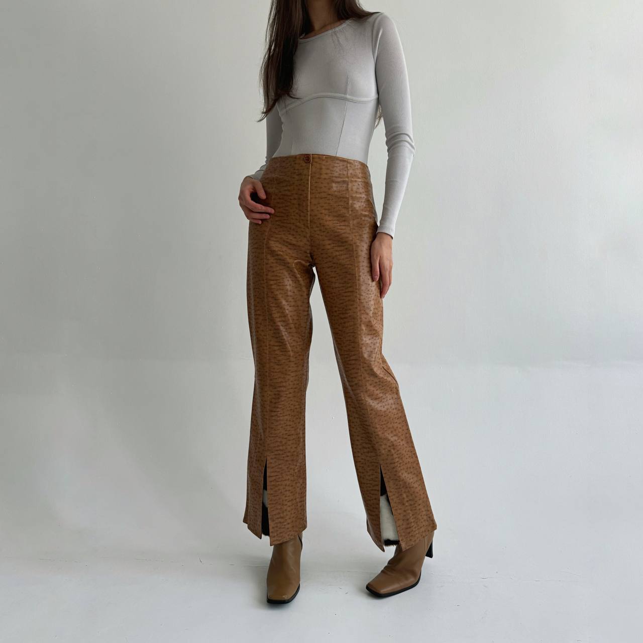 Vintage pleated flared pants with a cow print