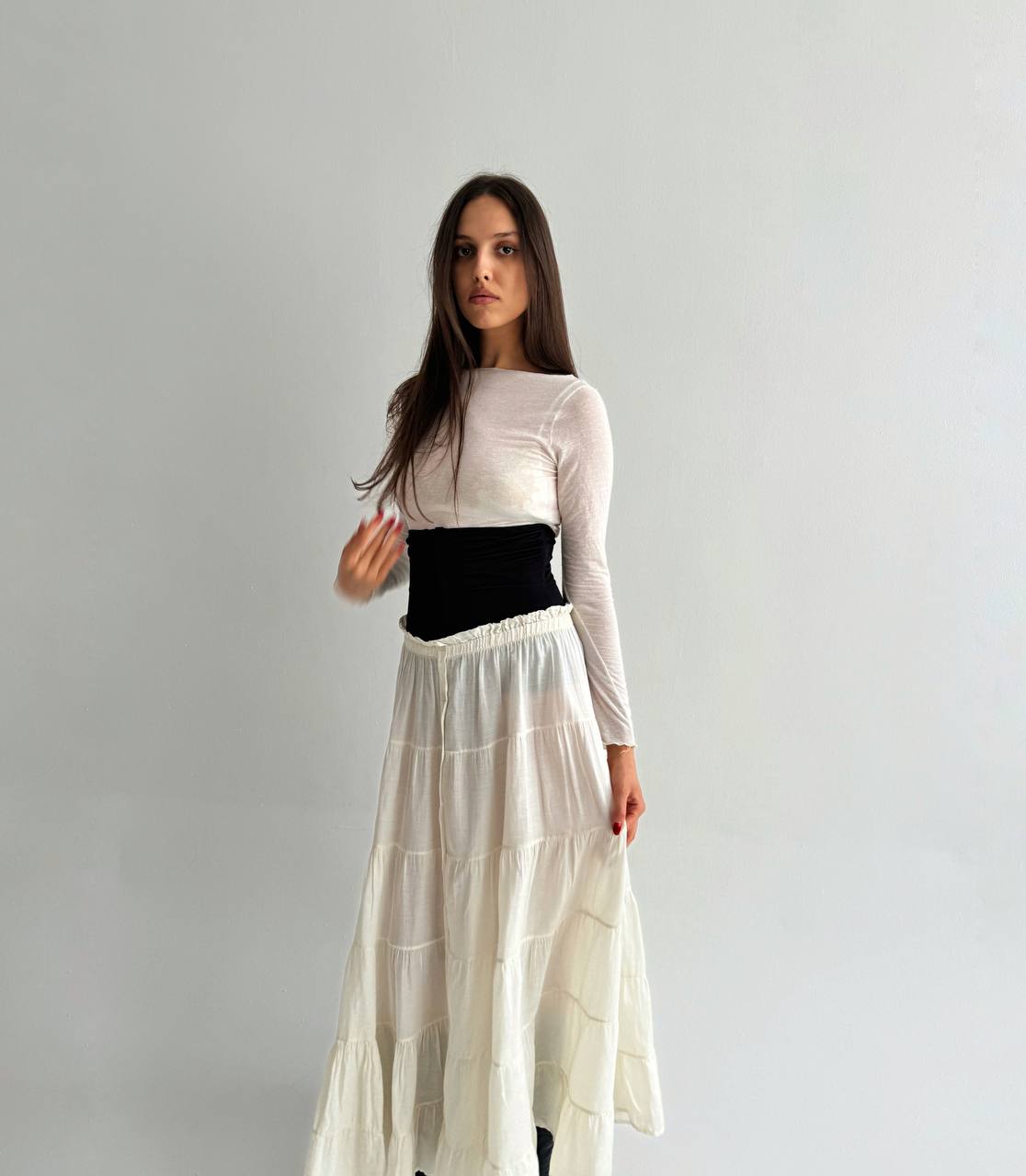 Vintage silk and cotton ruched skirt
