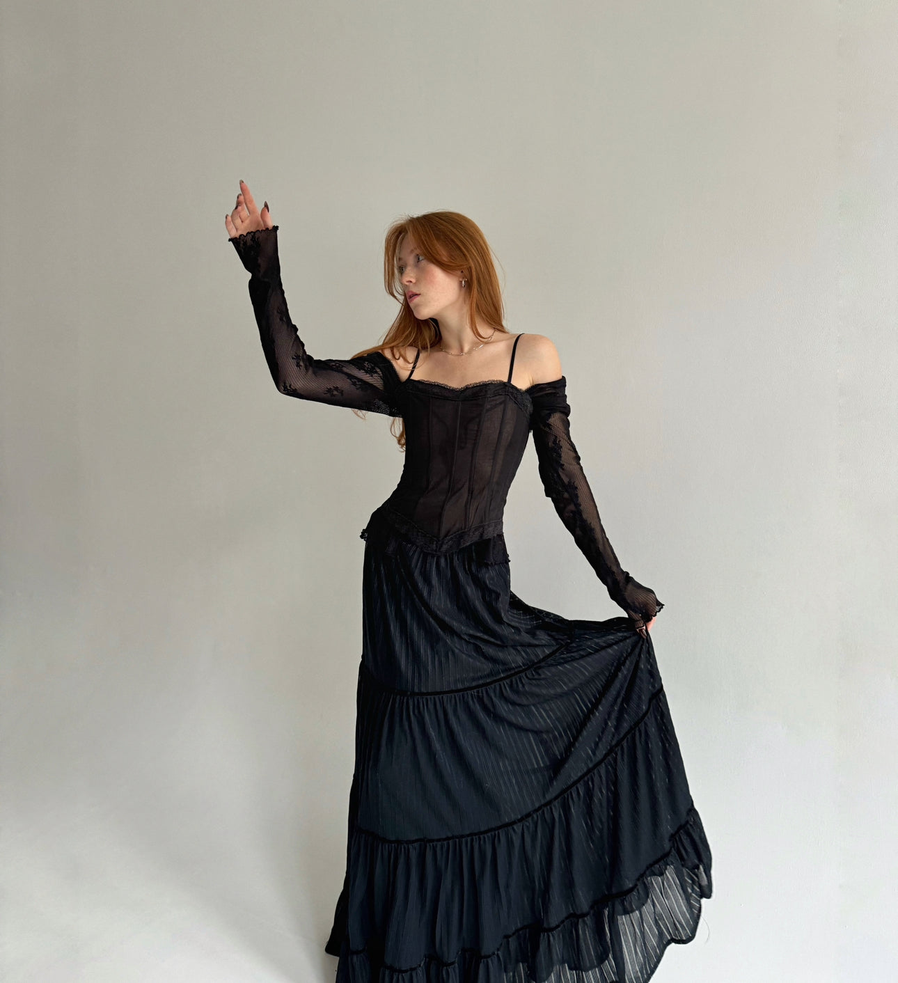 Vintage ruched maxi skirt with lining