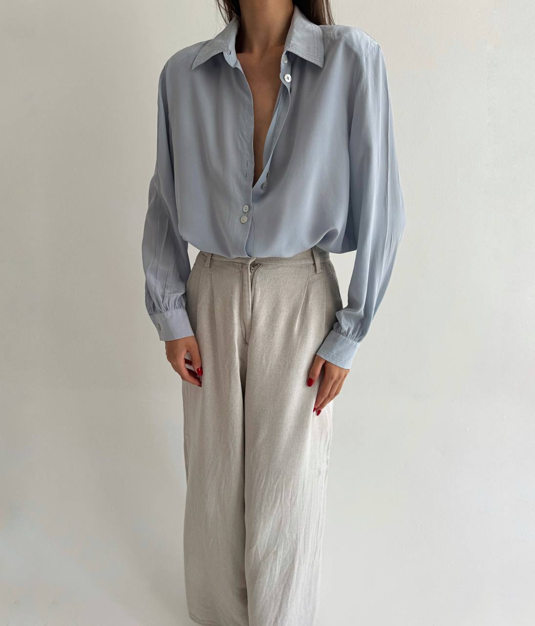 Vintage 100% pure silk blue shirt