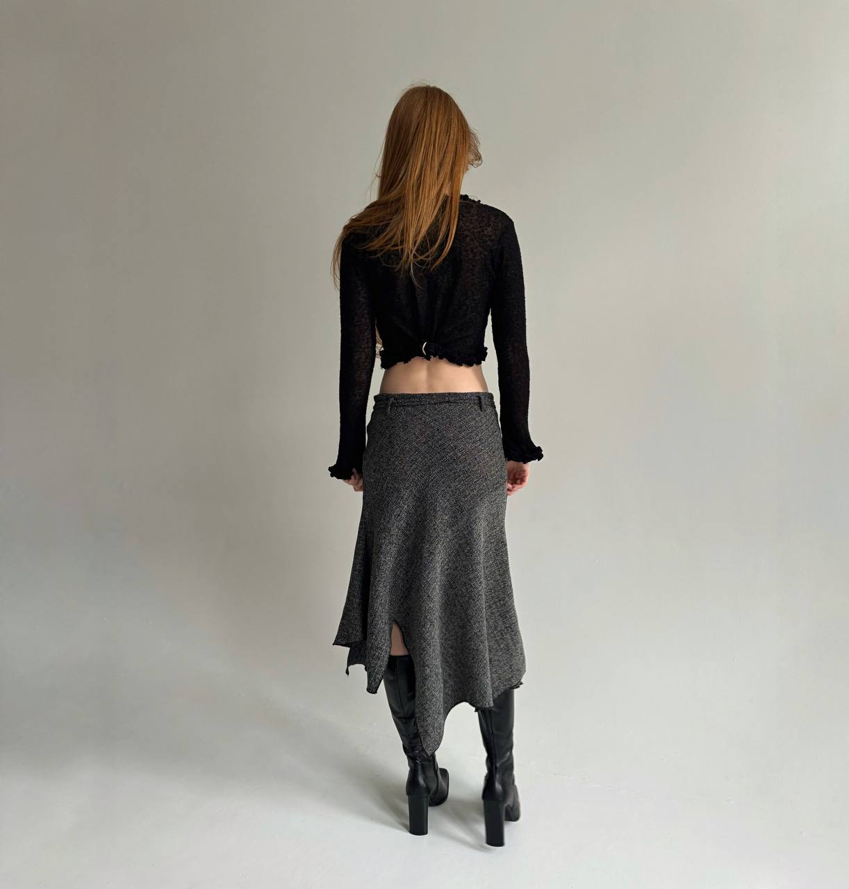 Vintage 55% linen 35% viscose grey midi skirt