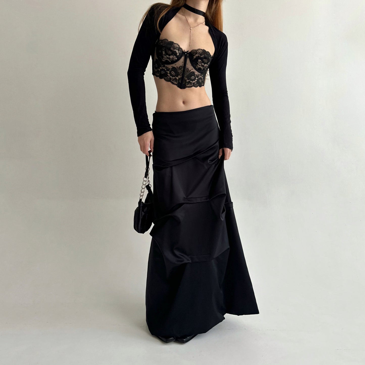 Vintage black maxi skirt with beautifully crinkled fabric