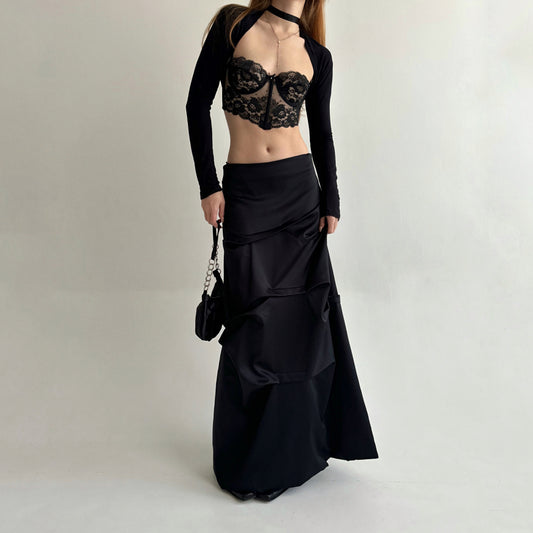 Vintage black maxi skirt with beautifully crinkled fabric