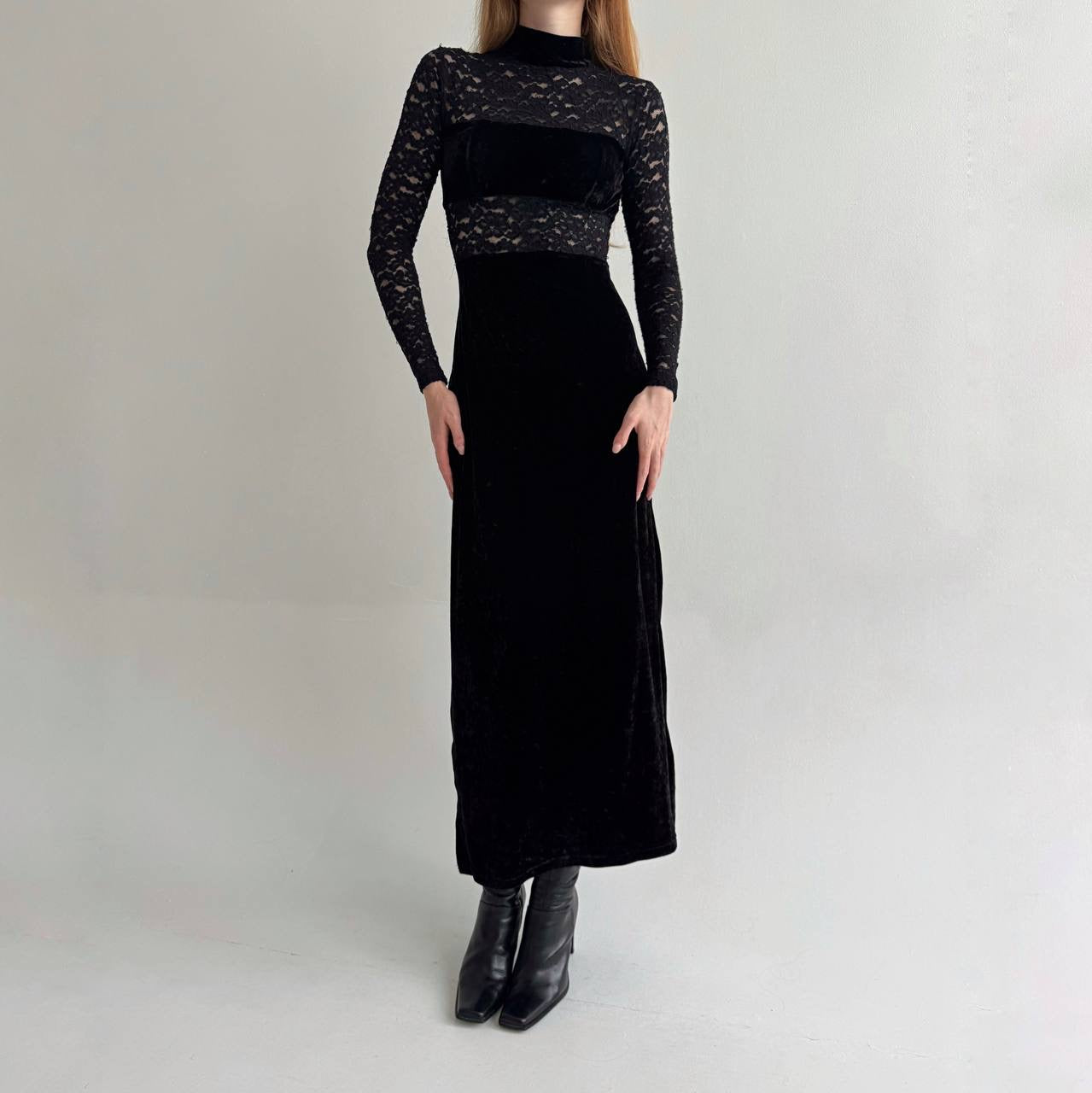 Vintage black velvet maxi dress