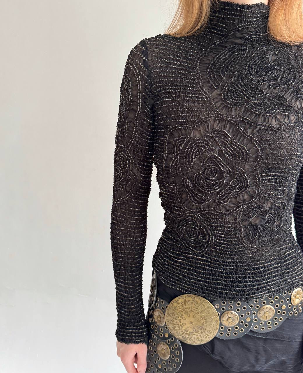 Vintage crinkle elastic blouse made in Japan