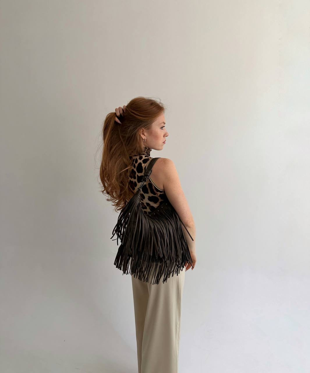 Vintage faux leather fringe bag
