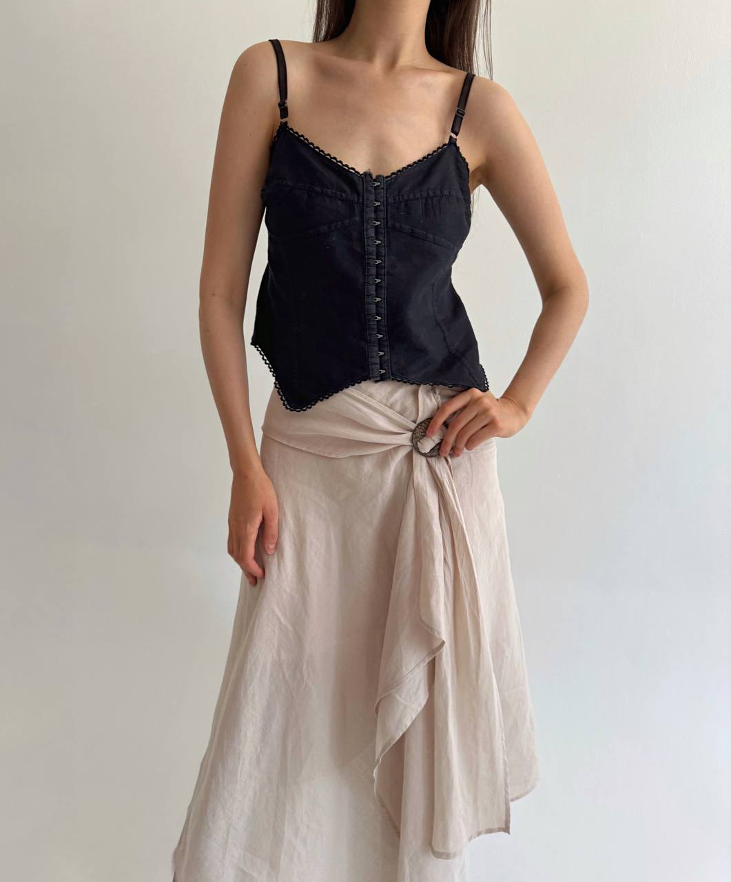 Vintage linen busk closure top