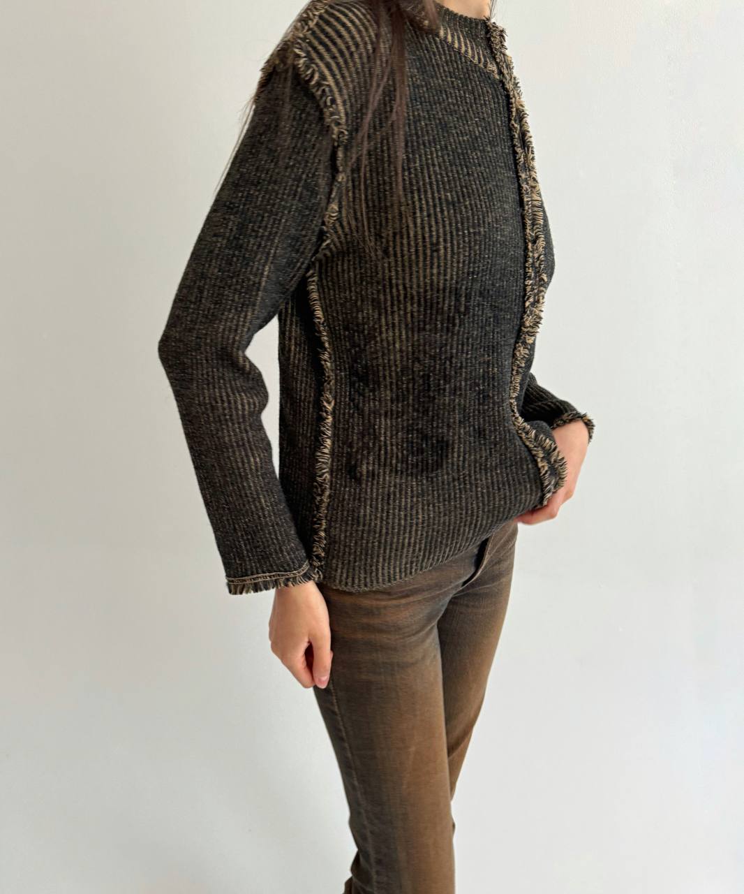 Vintage merino wool blend ribbed cardigan