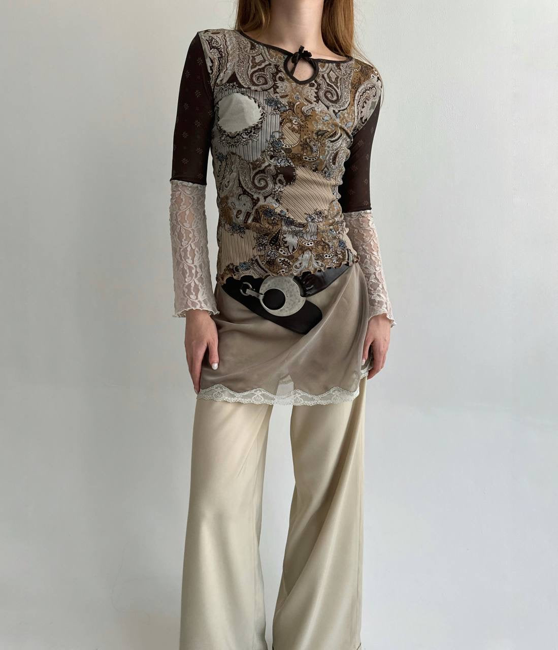 Vintage Y2K printed top with chest bow