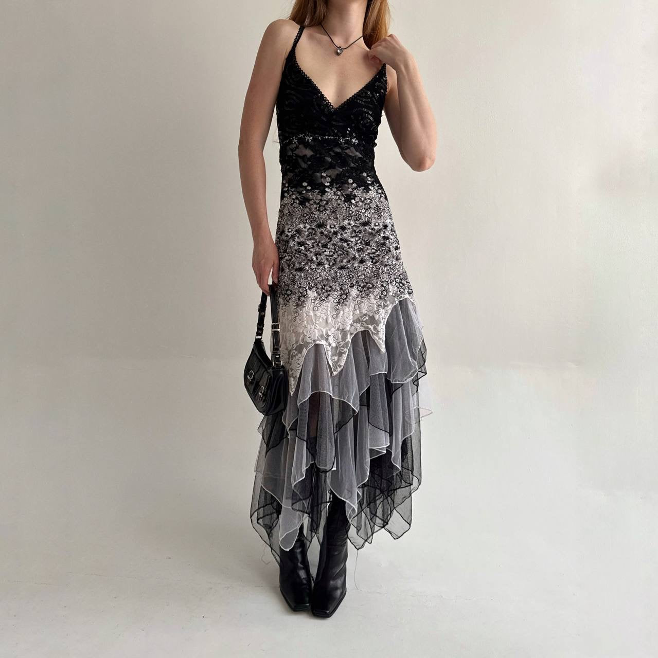 Vintage gorgeous grey asymmetrical flowy dress