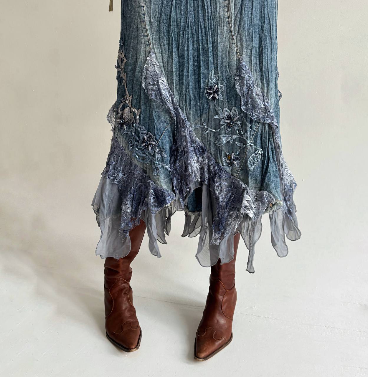 Vintage denim whimsical skirt