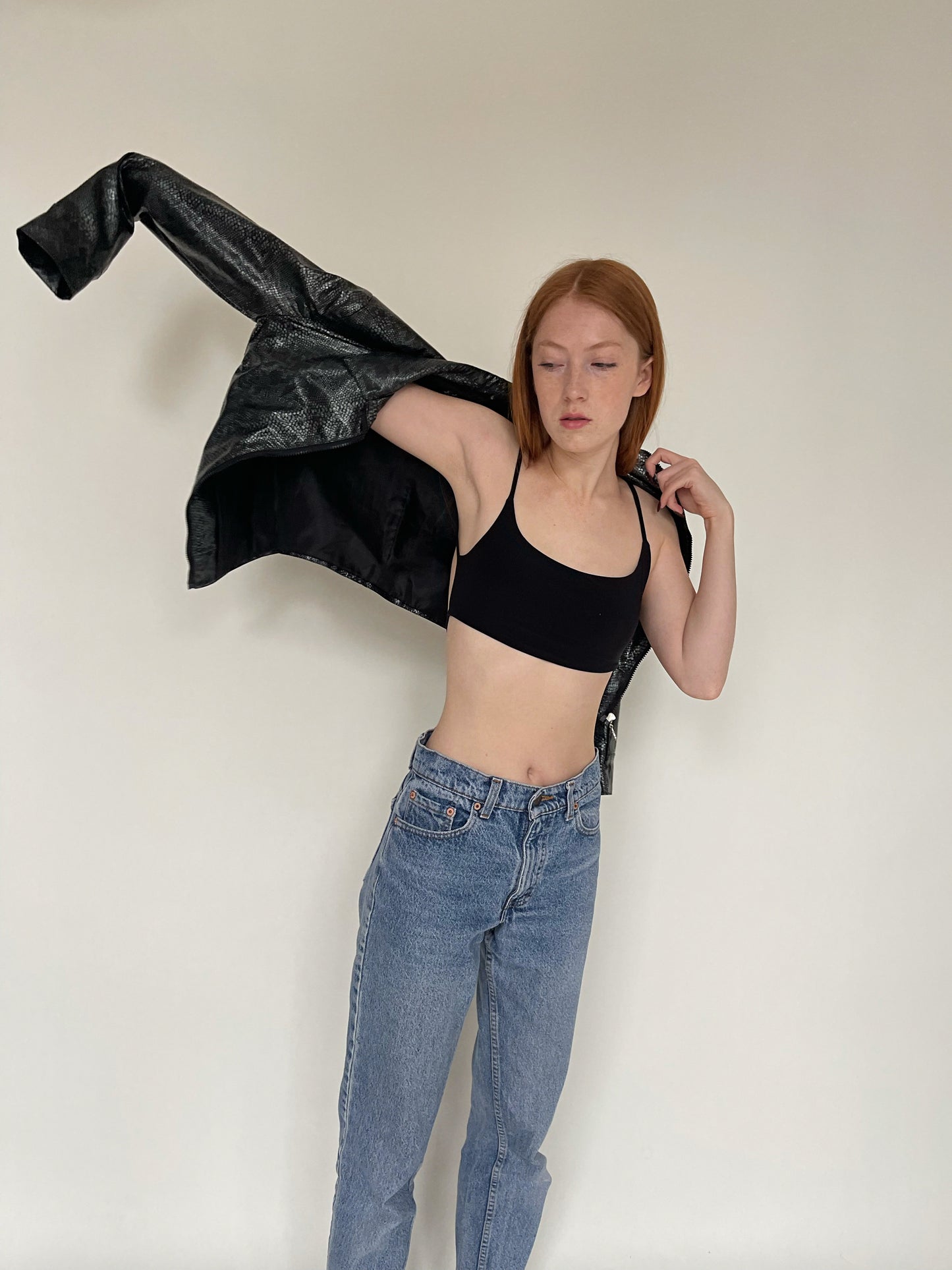 Vintage faux python leather moto jacket