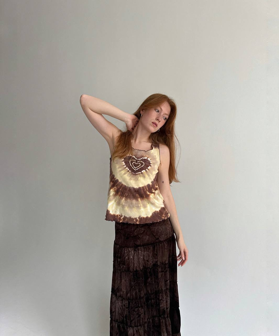 Vintage cotton tie dye brown top
