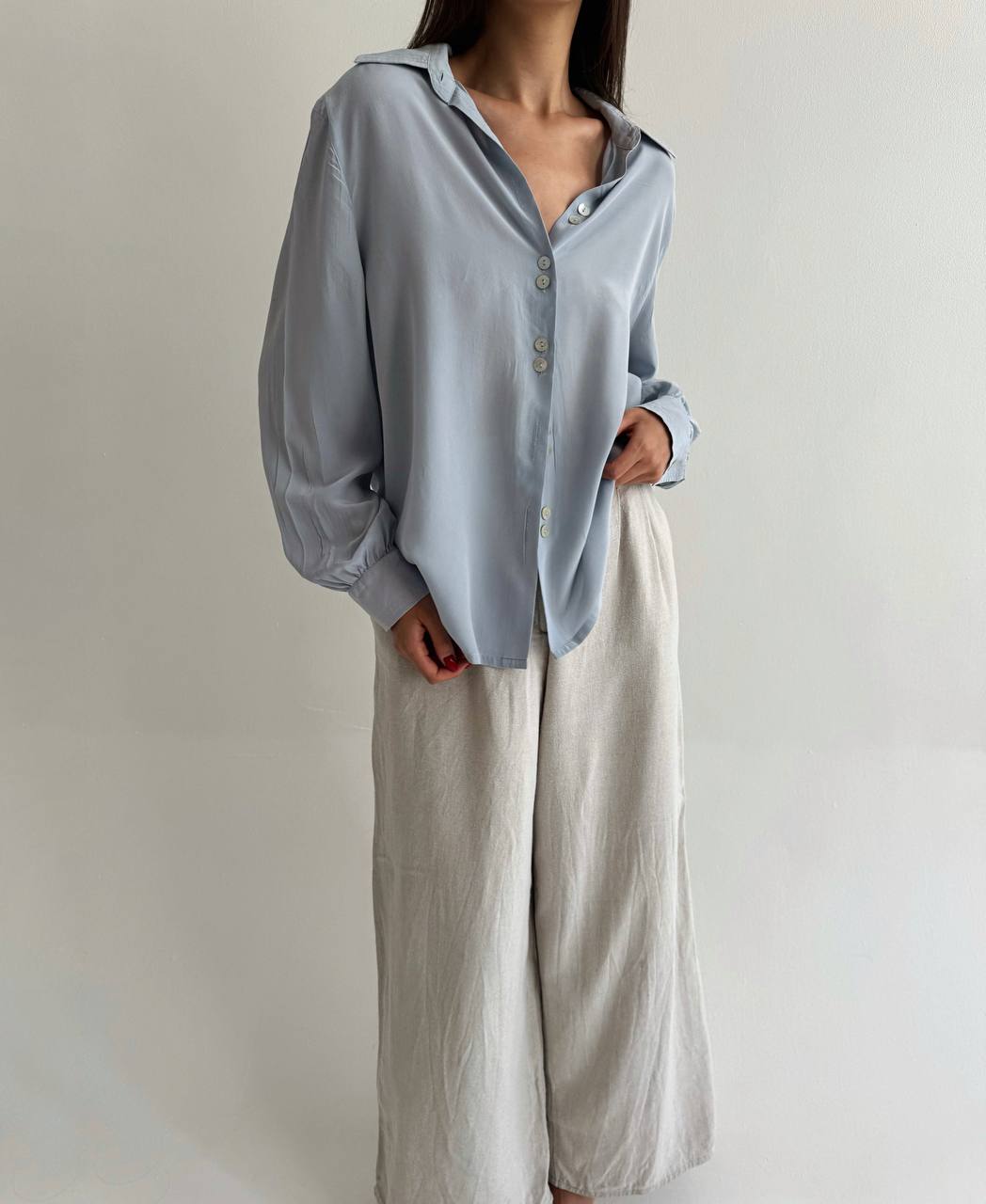 Vintage 100% pure silk blue shirt