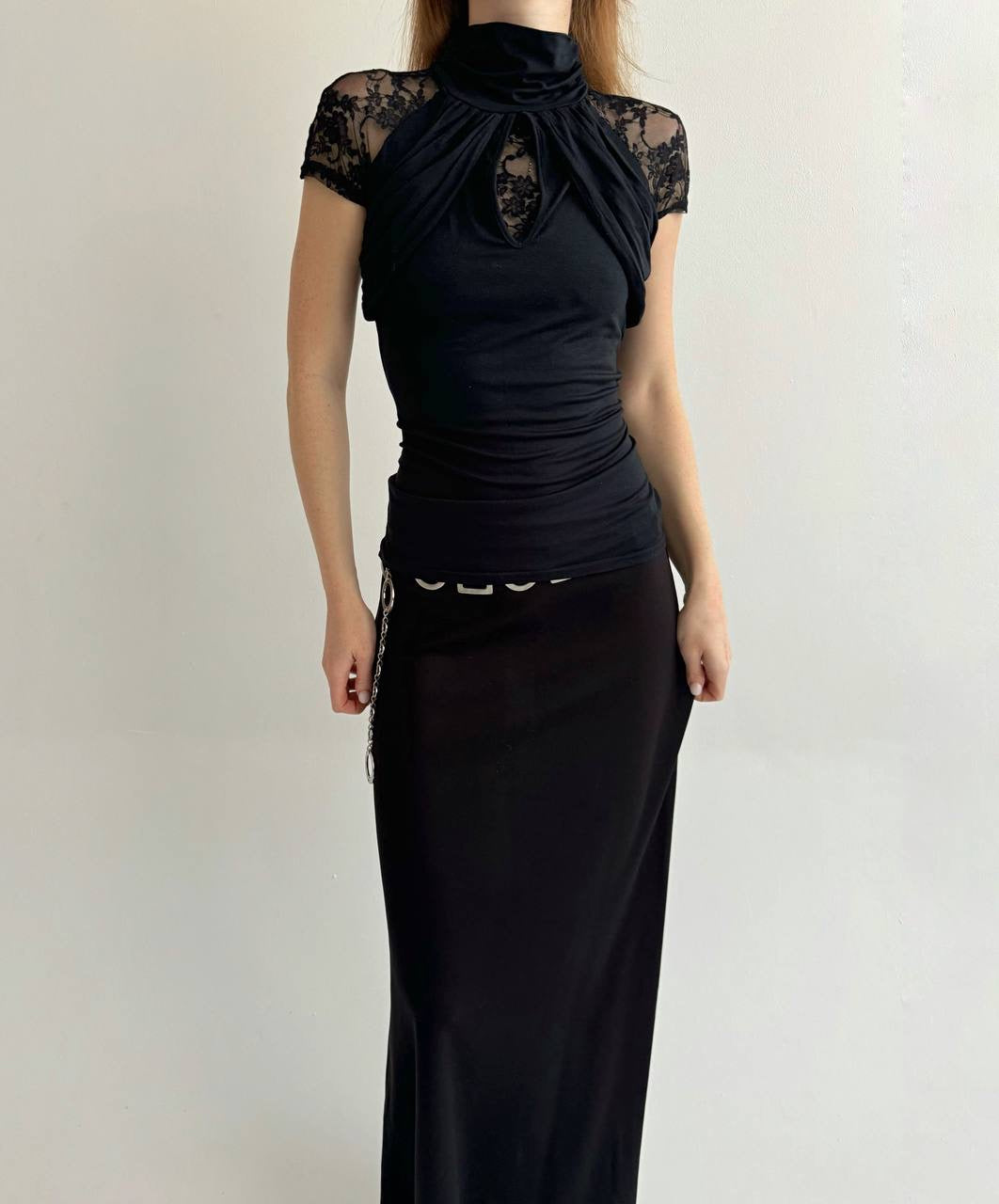 Vintage black fitted blouse with lace