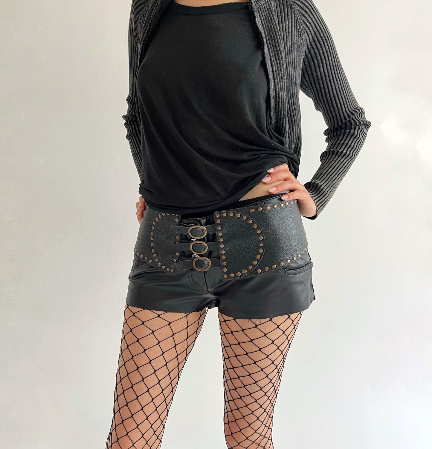 Vintage genuine leather studded belt