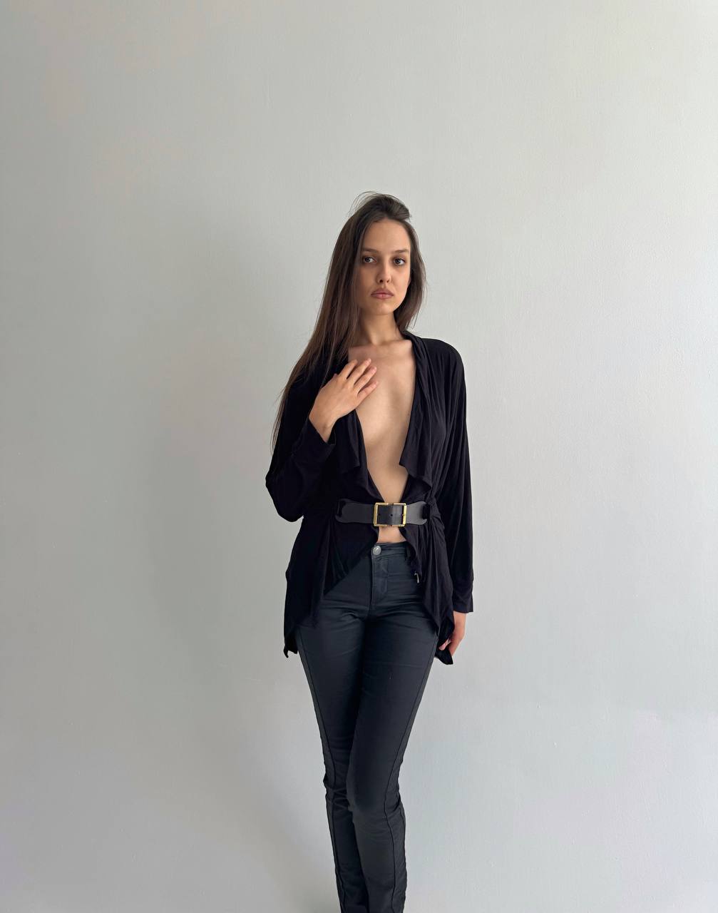 Vintage Plein Sud viscose draped blouse with belt
