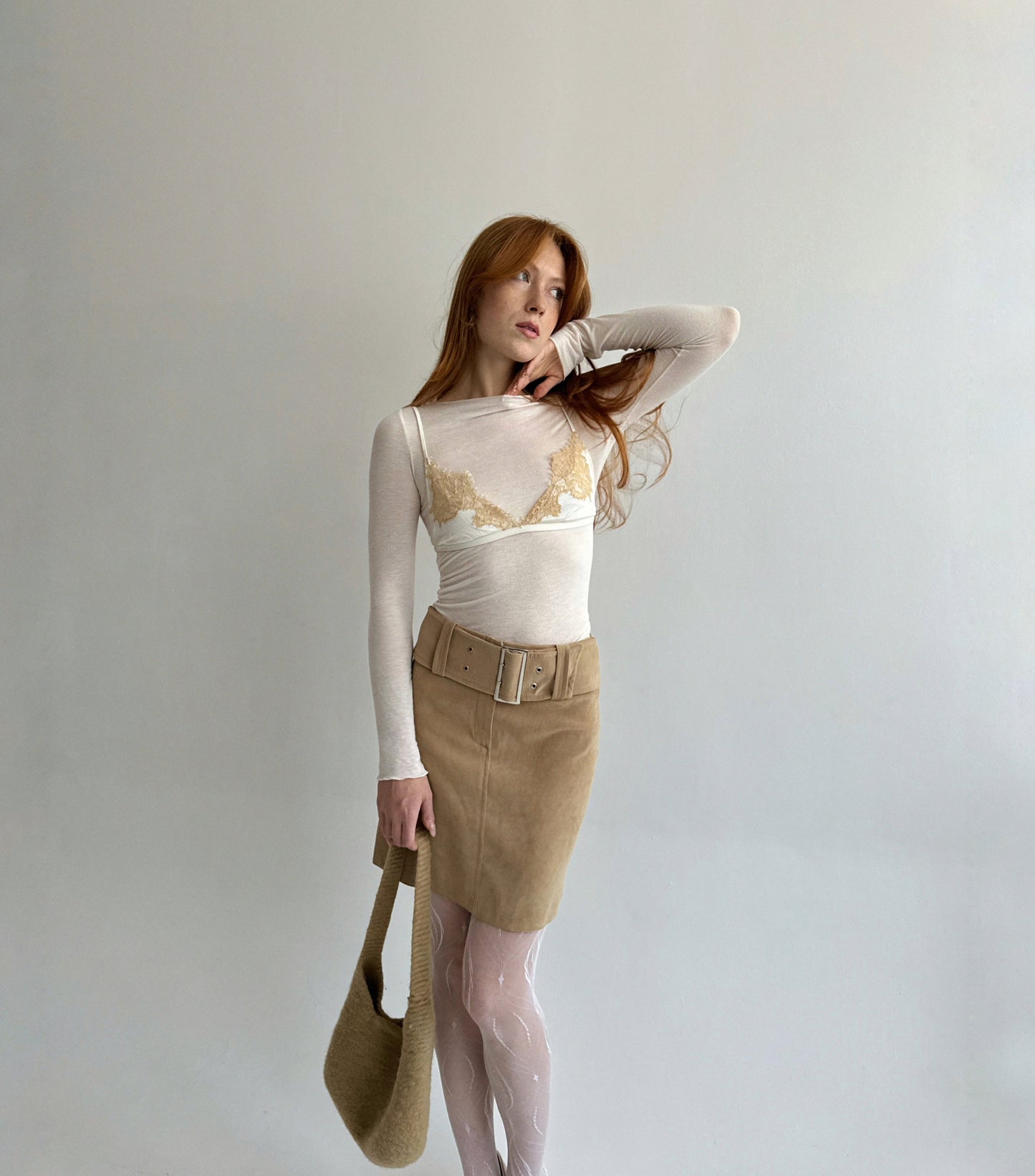 Vintage made in France beige mini skirt
