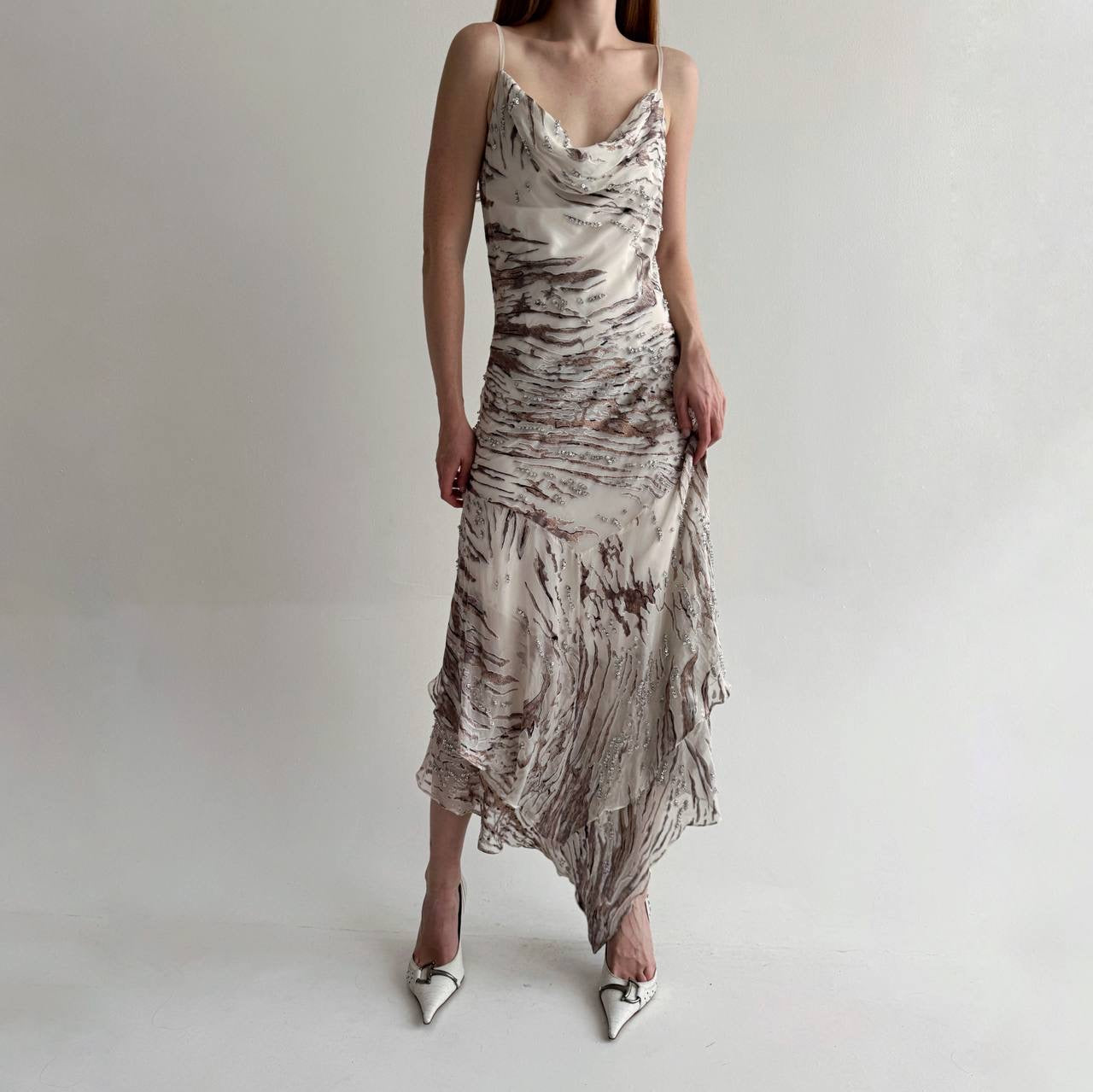 Vintage 100% pure silk asymmetrical slip dress