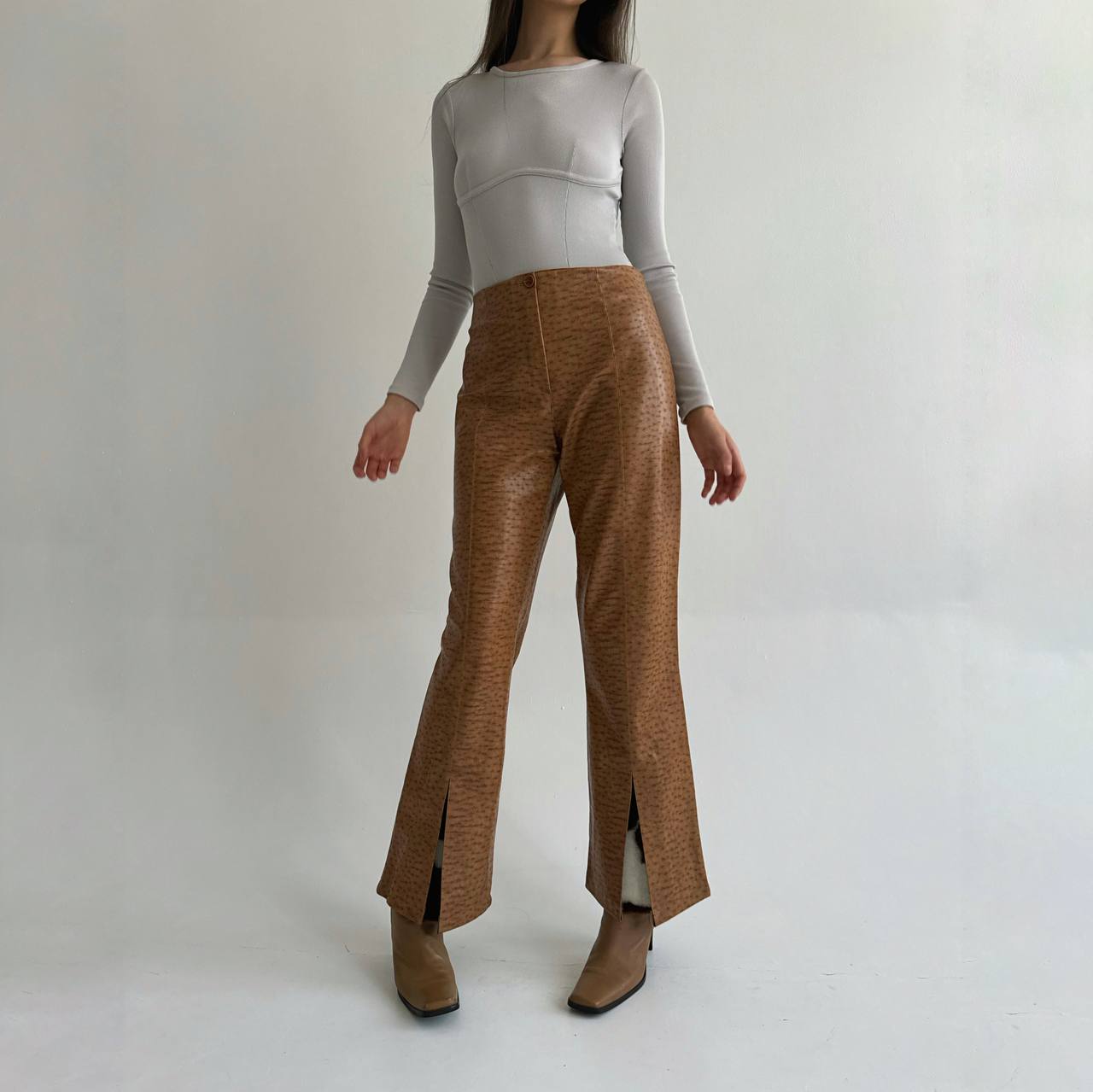 Vintage pleated flared pants with a cow print