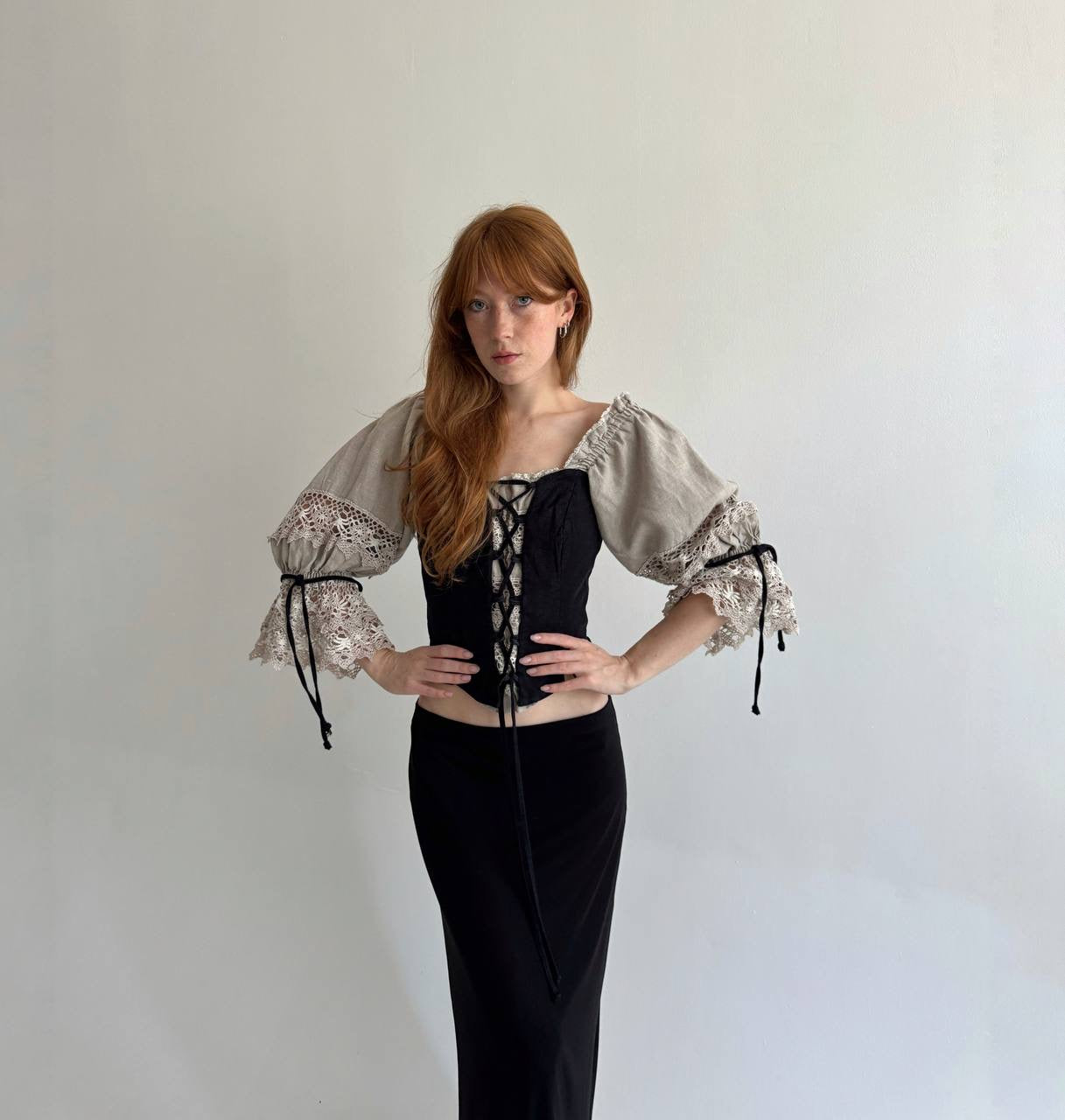 Vintage Bavarian linen blouse with lace