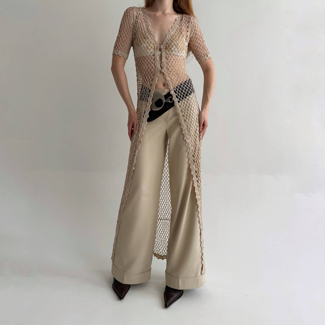 Vintage viscose long beaded cardigan