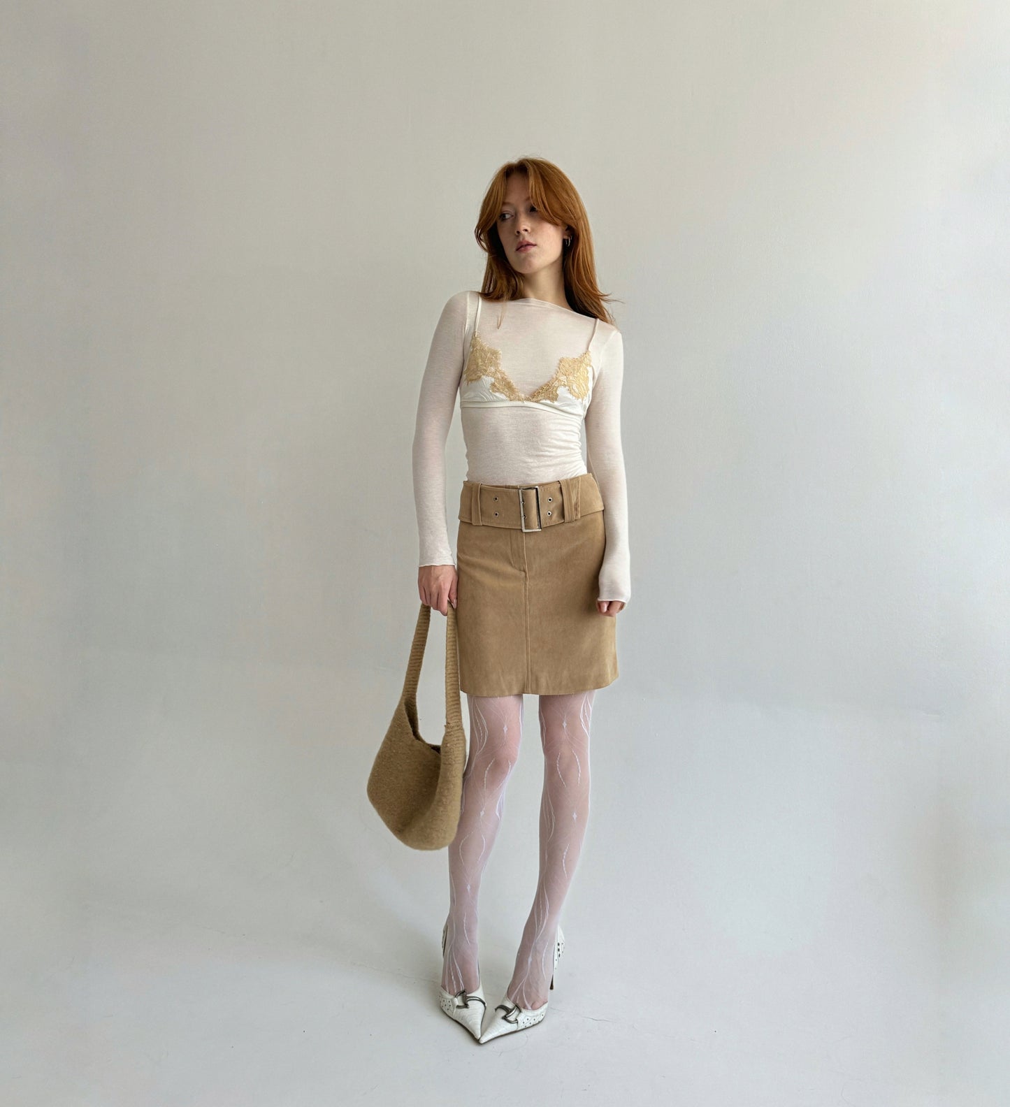 Vintage made in France beige mini skirt