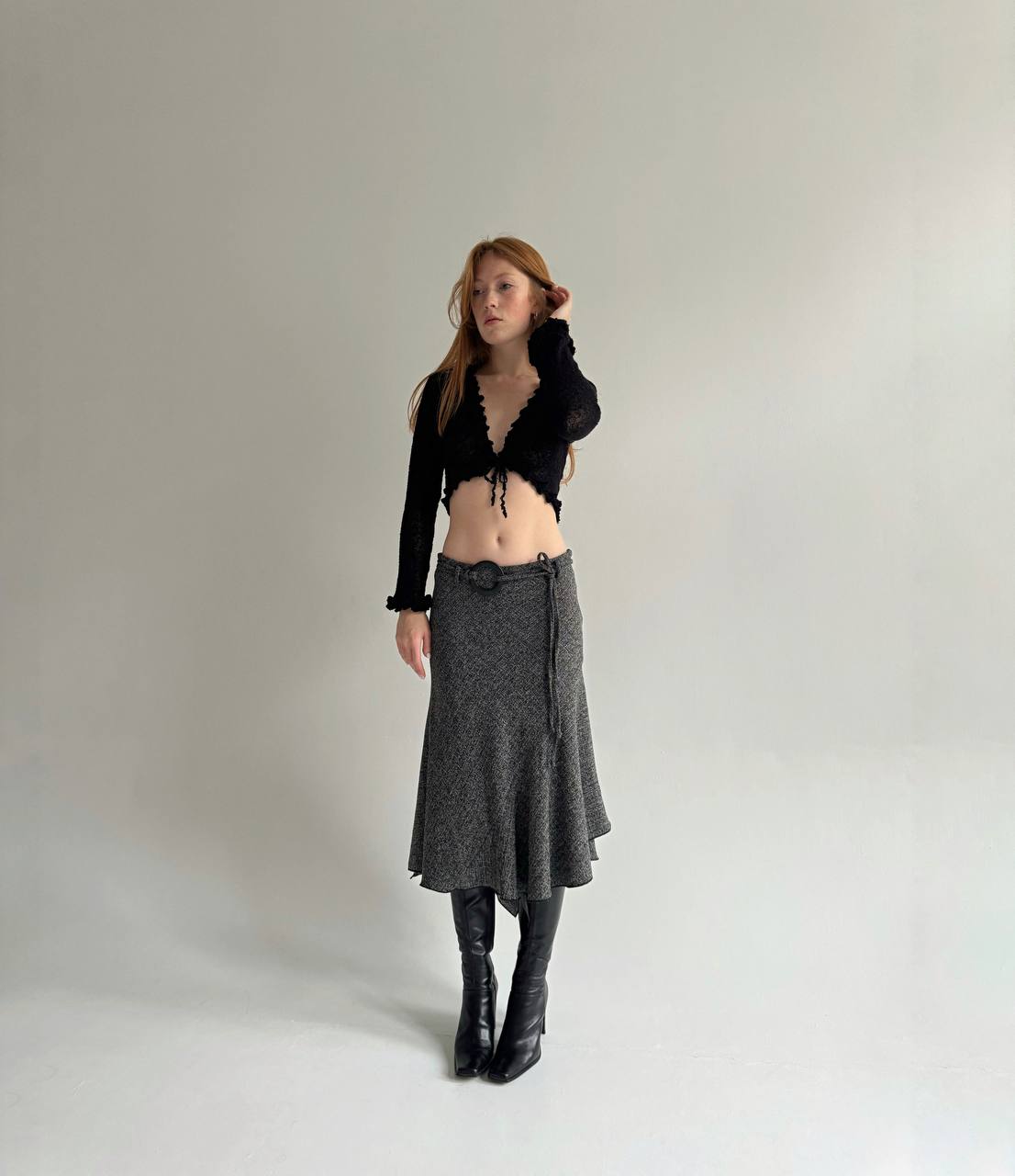 Vintage 55% linen 35% viscose grey midi skirt