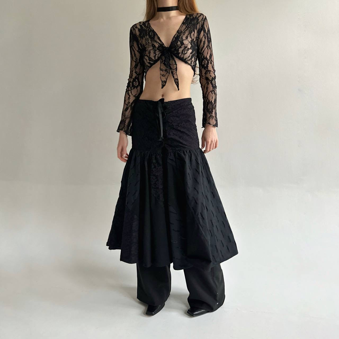 Vintage cotton made in France gothic maxi skirt