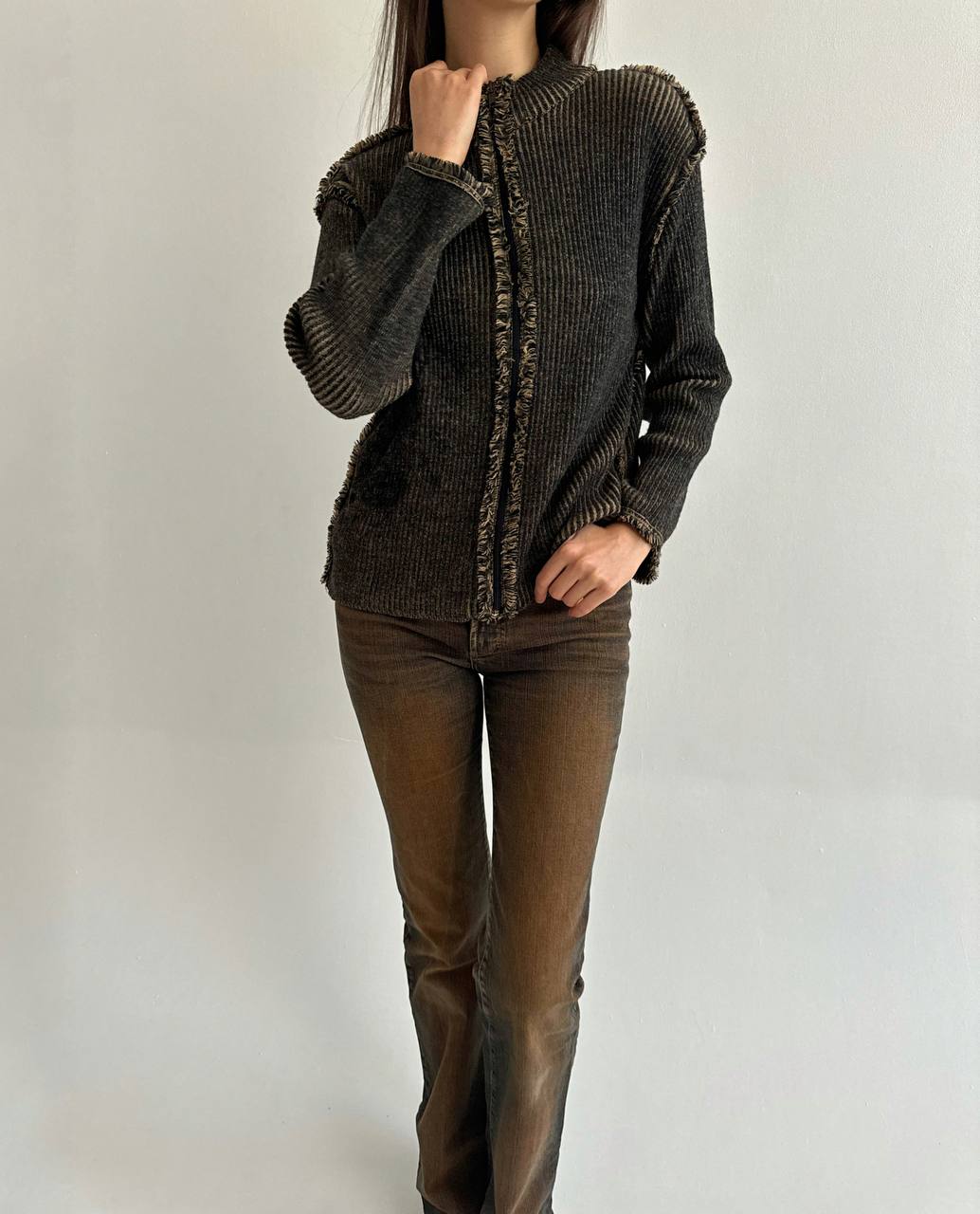 Vintage merino wool blend ribbed cardigan
