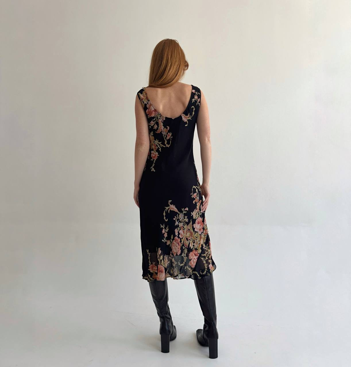 Vintage rayon dress with flower print and beads